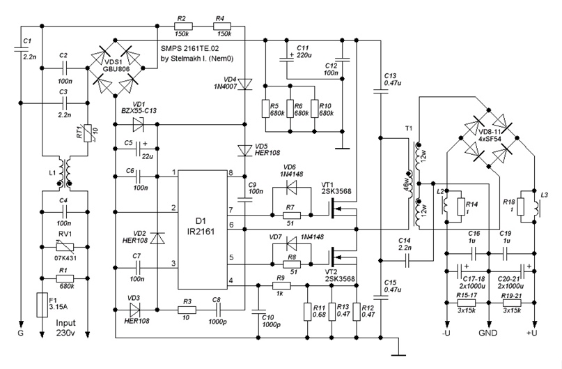 Импульсный источник питания для УМЗЧ - IR2161 TE [2019], resim №2